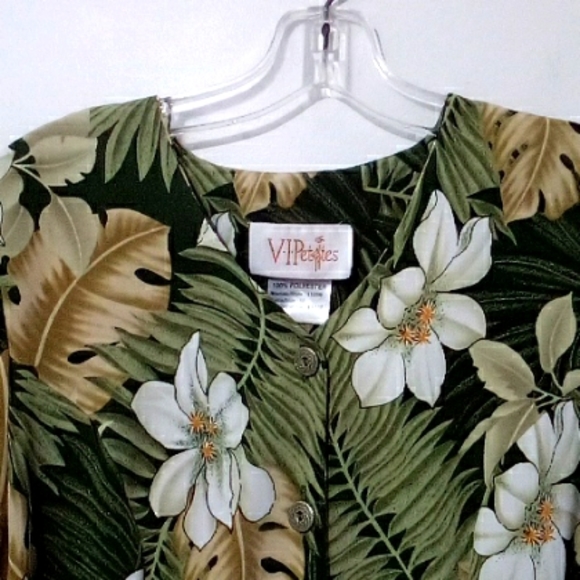 VIP Petites tropical print neutral button down maxi dress - Picture 5 of 7